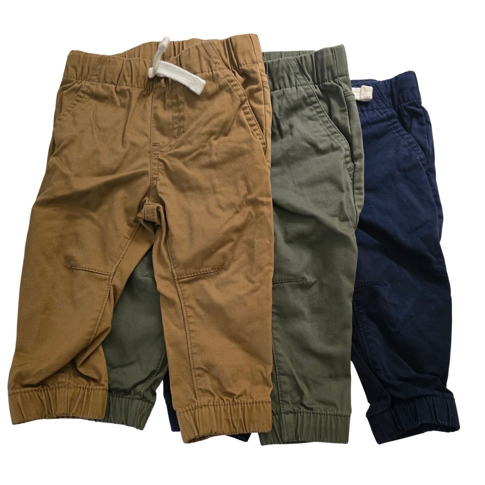 Cat & Jack Toddler Boys Jogger Pants 12M Bundle Brown Green Navy 3 Pack
